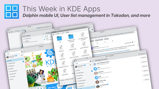 Thumbnail ot the article. Dolphin mobile, user list management in Tokodon and more